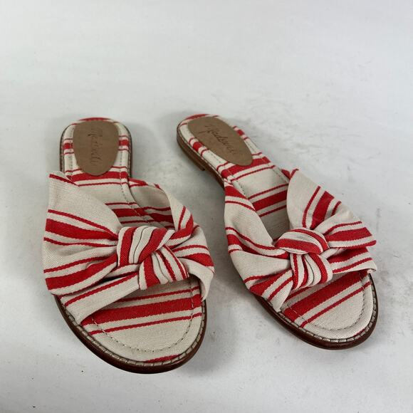 Madewell Naida Half Bow Slide Sandals Womens 6.5 Red White Striped Fabric Preppy - Picture 4 of 9